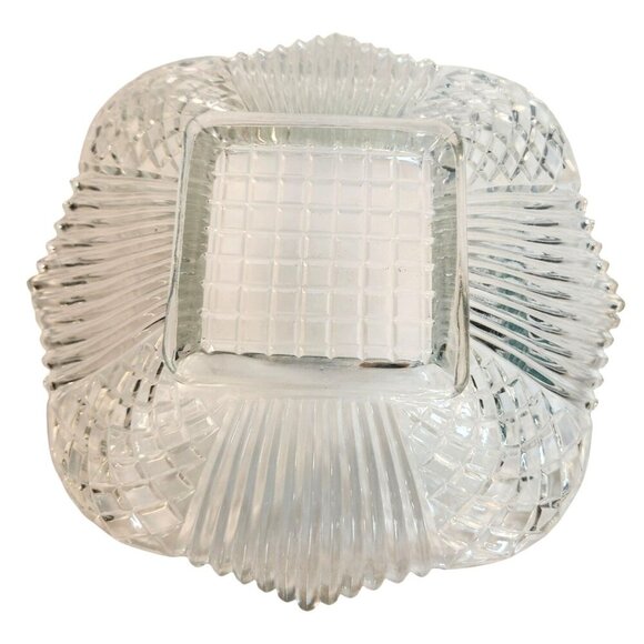Vintage Clear Pressed Glass Square Serving Bowl With Ribbed & Diamond Pattern Sc - Picture 4 of 7